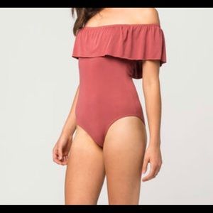 Ruffle off the shoulder bodysuit